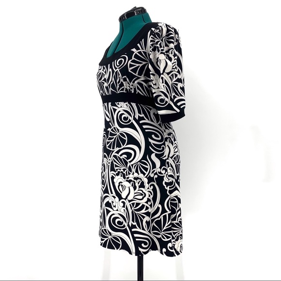 Jessica Petite Black and White Paisley Empire Waist A-Line Dress, 12P - Picture 3 of 16